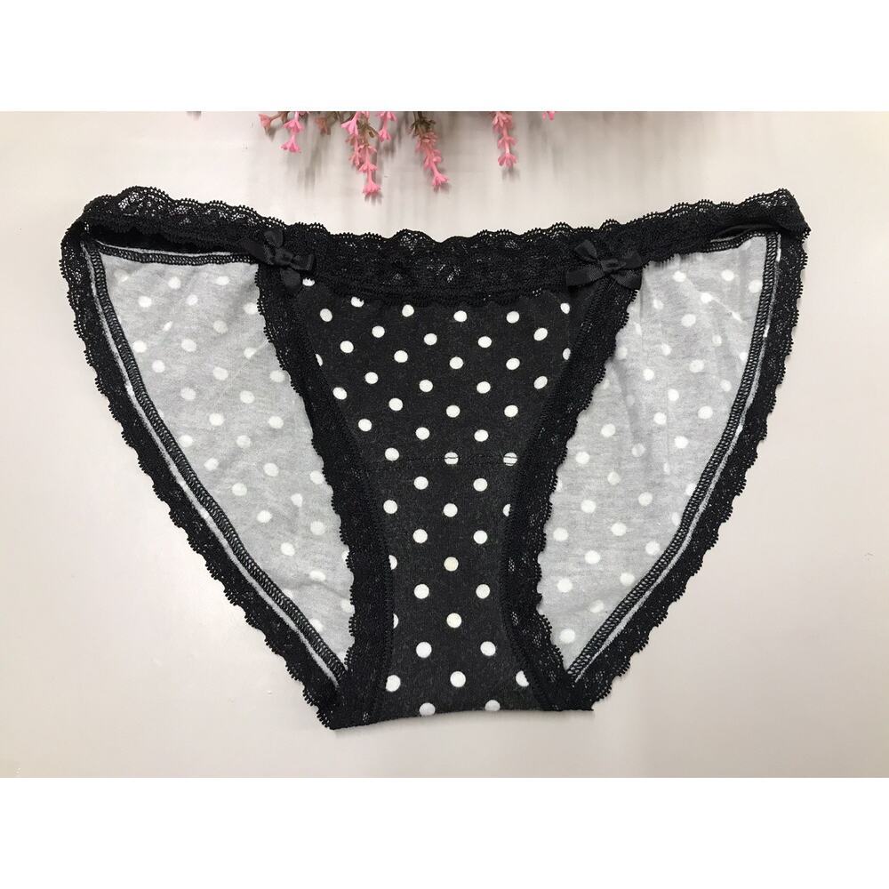 VGT Victoria's Secret String Bikini Sm Bows Scalloped Lace Trim Polka Dot Rare